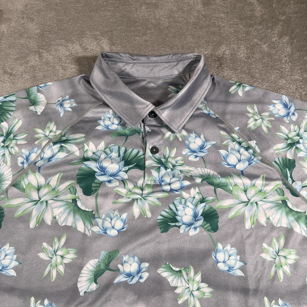 Tommy Bahama IslandZone Polo Shirt Mens XL Gray Golf Floral Stretch Performance